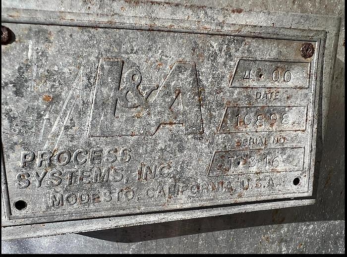 Used 800 GALLON S/S L&A PROCESS SYSTEMS WITH CONE BOTTOM