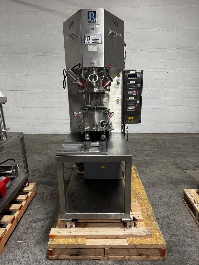 Used 2 GALLON ROSS PLANETARY DISPERSER WITH DISCHARGE RAM - 316L S/S - JACKETED