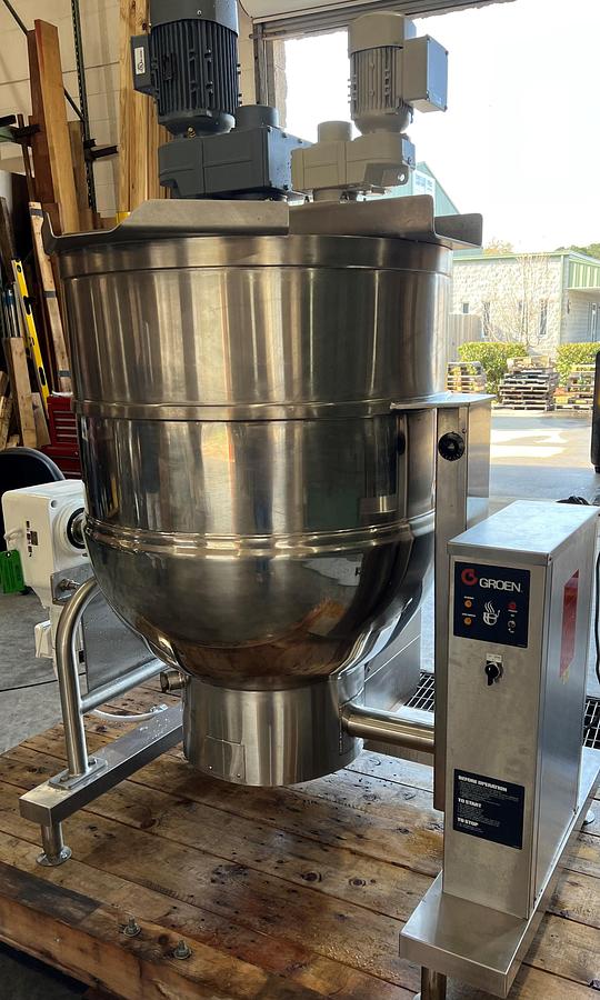 Refurbished MODIFIED - 100 GALLON GROEN SELF-CONTAINED ELECTRIC TILTING KETTLE WITH TWIN ACTION AGITATION