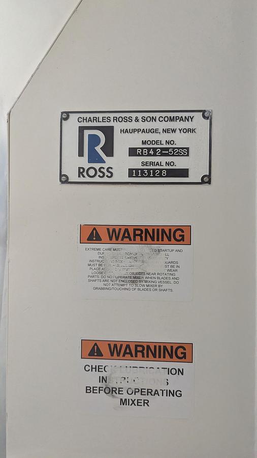 Used 52 CU. FT. ROSS DOUBLE RIBBON BLENDER - SANITARY S/S