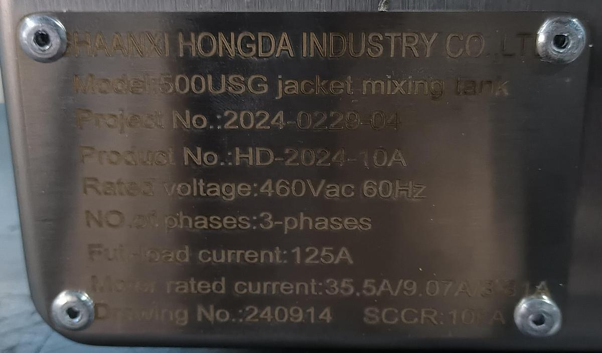 NEW 500 GALLON TRIPLE MOTION MIX TANK WITH HIGH SHEAR DISPERSER - S/S - JACKETED