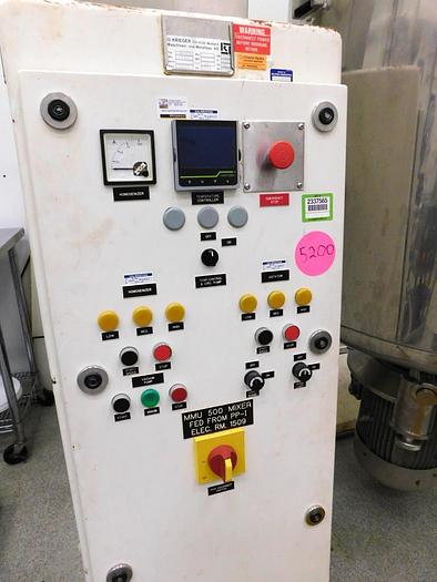 Used 500 LITER KRIEGER TRIPLE MOTION MIXER - 316L S/S - VACUUM - JACKETED