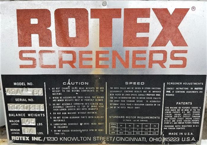 Used 42" x 8'6" ROTEX SCREENER - MODEL 42A AL SS