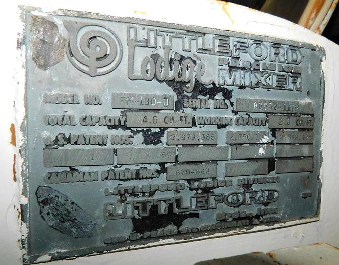 Used LITTLEFORD/LODIGE MIXER - MODEL FM 130-D - S/S - JACKETED