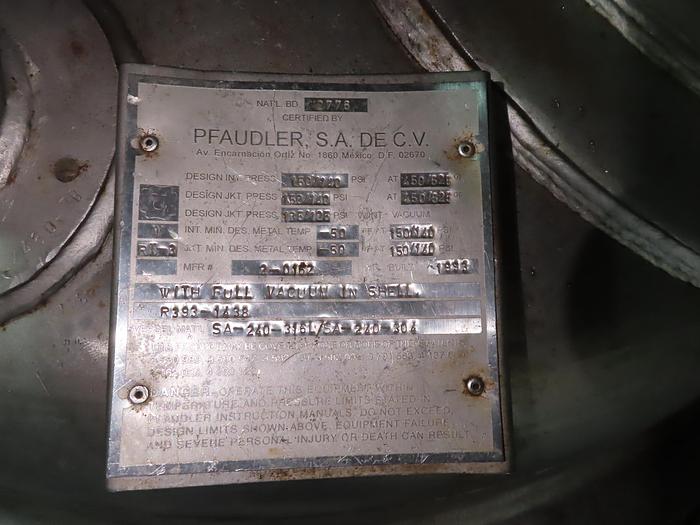 Used 750 GALLON PFAUDLER STAINLESS STEEL REACTOR, JACKETED, HIGH TEMPERATURE, PSI 450/525
