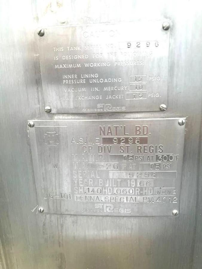 Used 1200 GALLON ST. REGIS TANK - SANITARY S/S - JACKETED