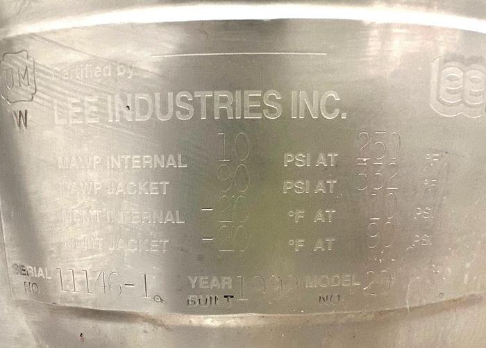 Used 2 GALLON LEE S/S SANITARY JACKETED REACTOR WITH MIXER