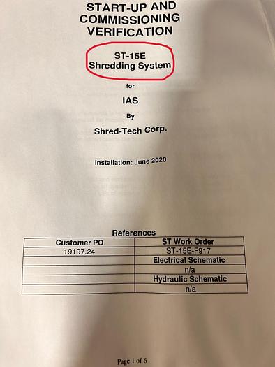 Used 20" x 11" SHRED-TECH SHREDDER WITH HOPPER