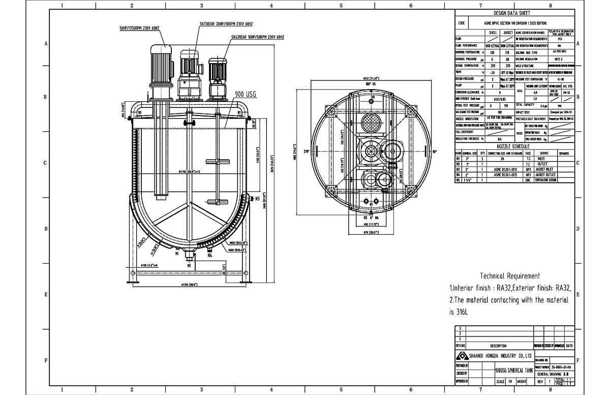 900 GALLON TRIPLE MOTION KETTLE - 316L S/S - 90 PSI JACKET
