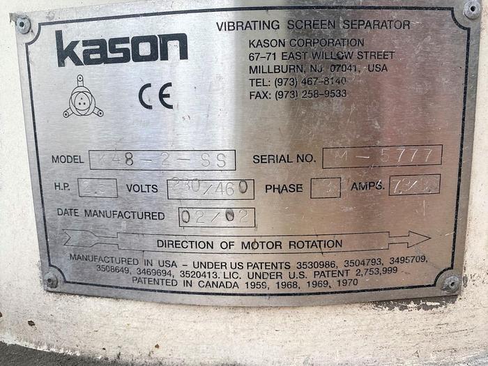 Used 48" KASON SCREENER - S/S - 2 DECK - 3 SPOUT - TOP COVER