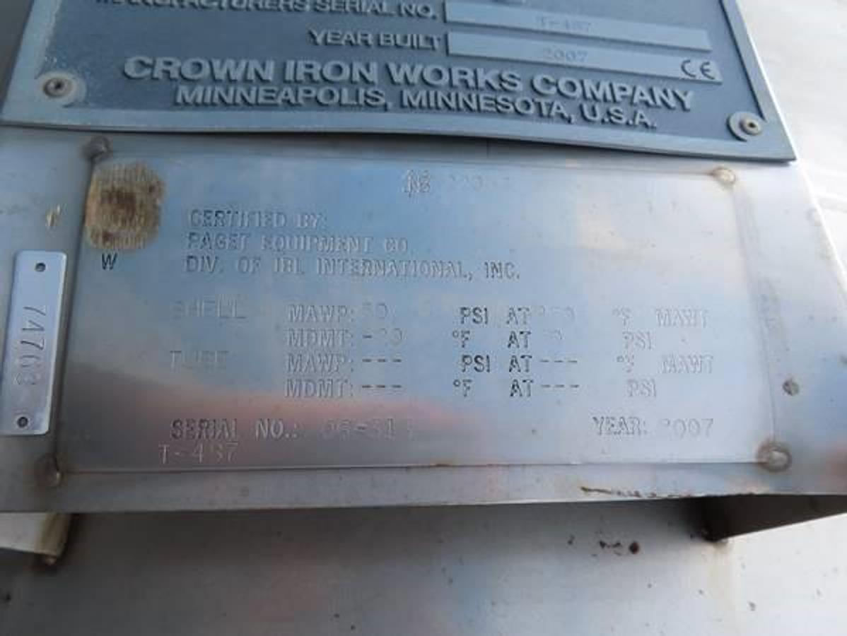 Used 6,000 GALLON STAINLESS STEEL VERTICAL TANK - 50 PSI INTERNAL @ 250 DEG. F