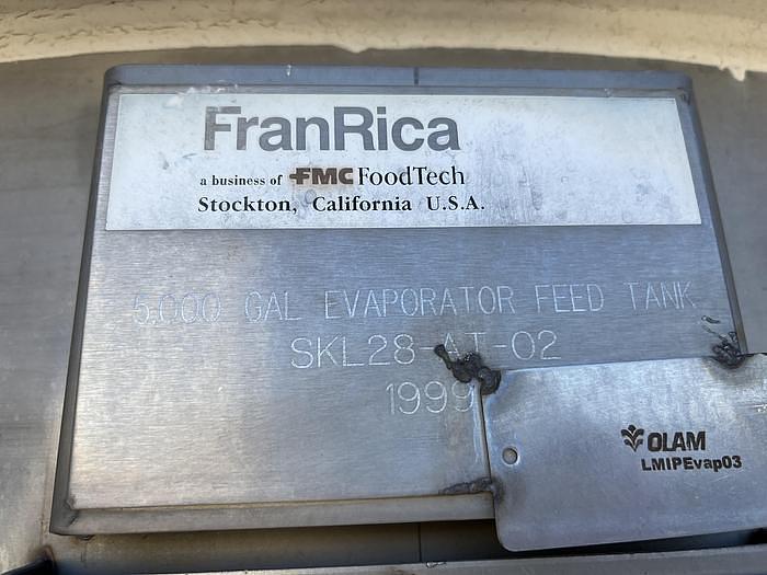 Used 5000 GALLON HICKS S/S 15 HP EVAPORATOR FEED TANK WITH BRIDGE MOUNTED AGITATOR