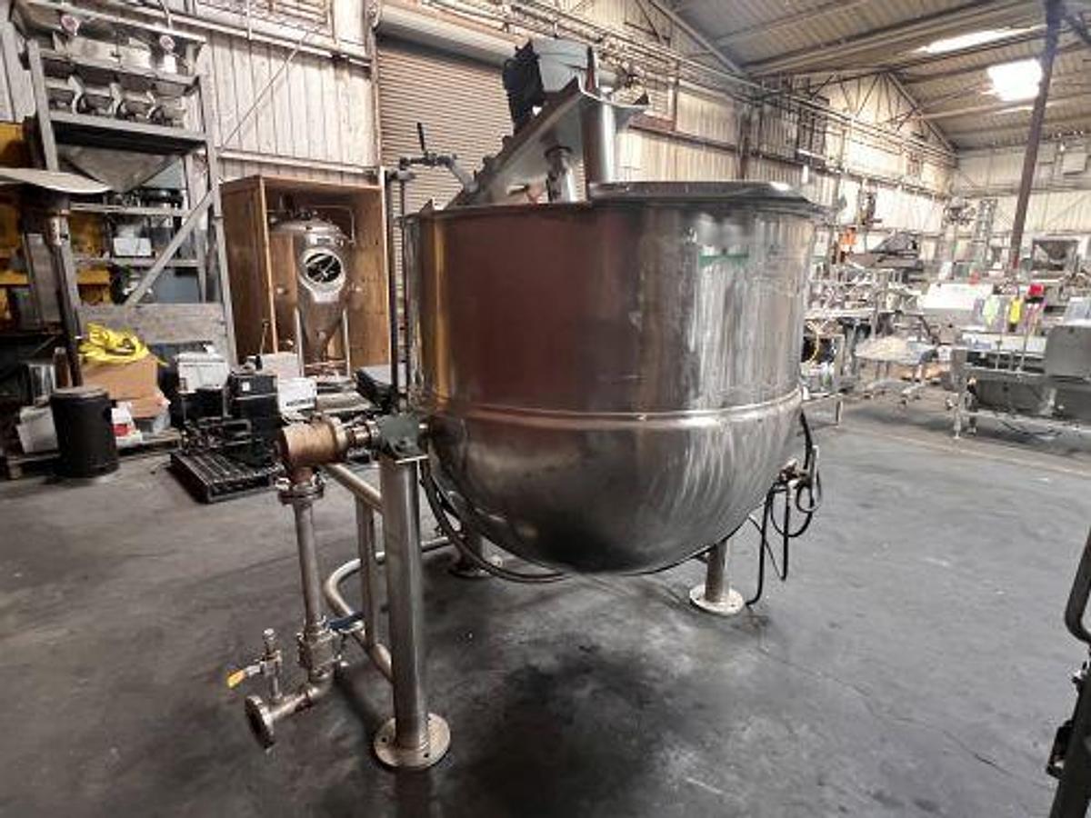 Used 250 GALLON GROEN SINGLE MOTION KETTLE - TILT OUT AGITATION WITH TILT DISCHARGE