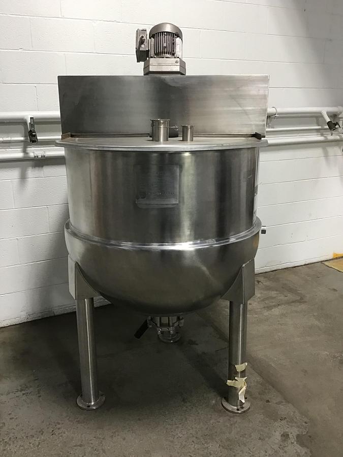 Used 100 GALLON HAMILTON SINGLE MOTION KETTLE - S/S - 90 PSI JACKET