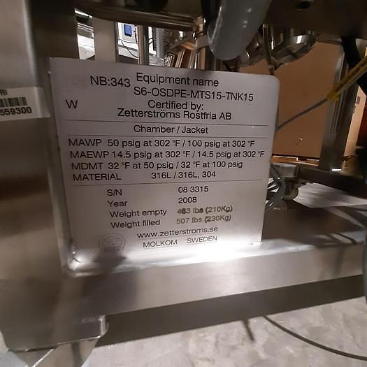 Used 10 LITER ZETTERSTROM STAINLESS STEEL JACKETED PRESURE VESSEL