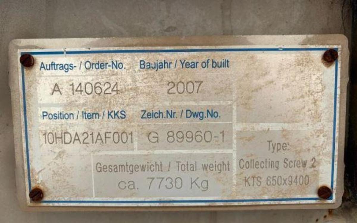 Used 25.6" x 30'8" SINGLE SCREW JACKETED COOLING SCREW - C/S