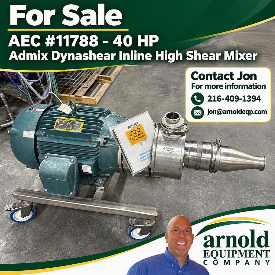 Used 40 HP ADMIX DYNASHEAR INLINE HIGH VOLUME/HIGH SHEAR MIXER - 316L S/S