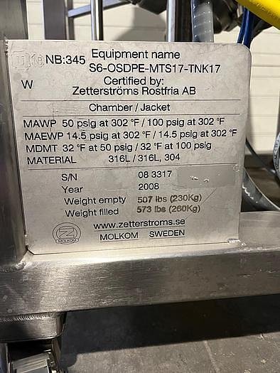 Used USED ZETTERSTROMS 20 LITER STAINLESS STEEL JACKETED PRESSURE VESEL