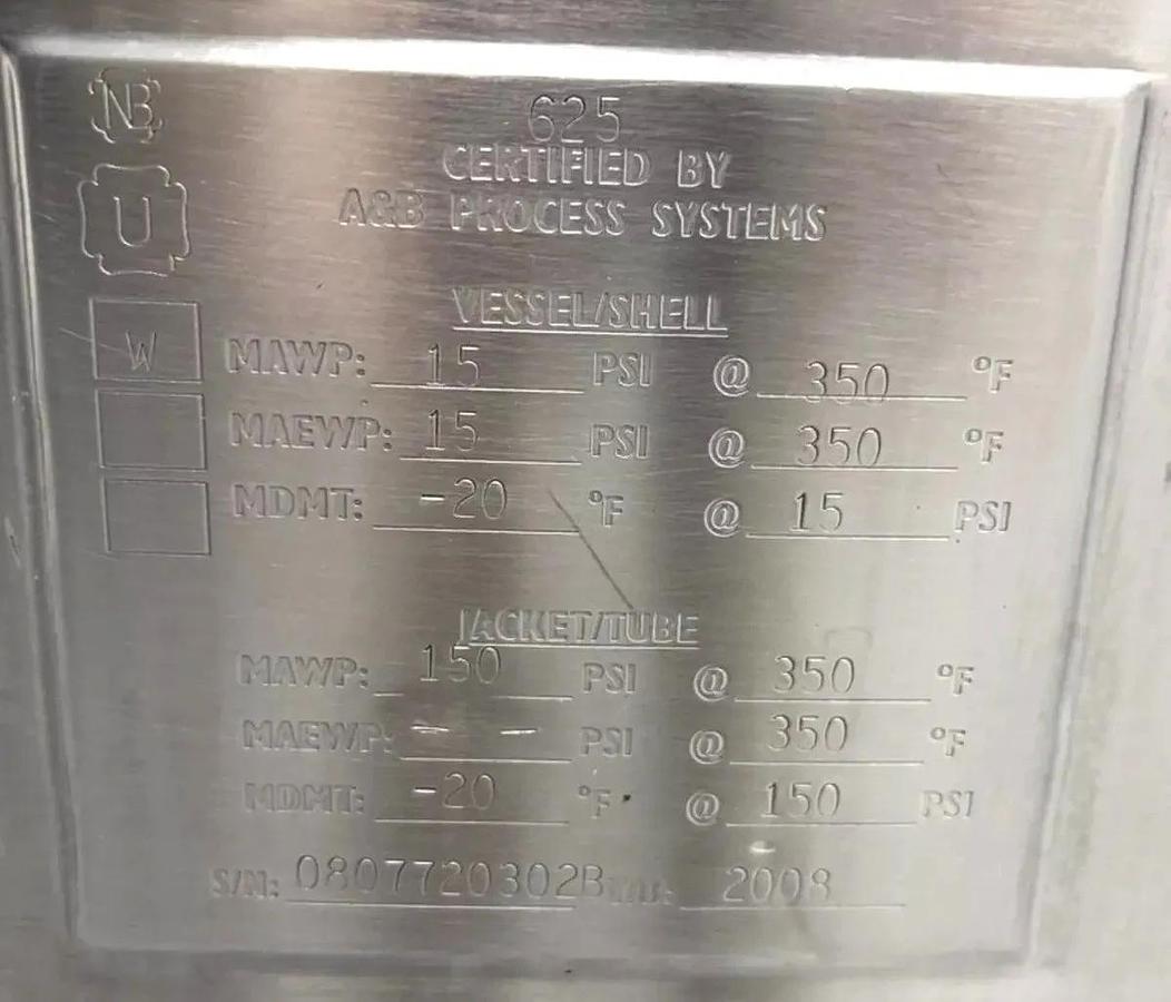 Used 600 GALLON A & B PROCESS SANITARY STAINLESS STEEL REACTOR / FERMENTER