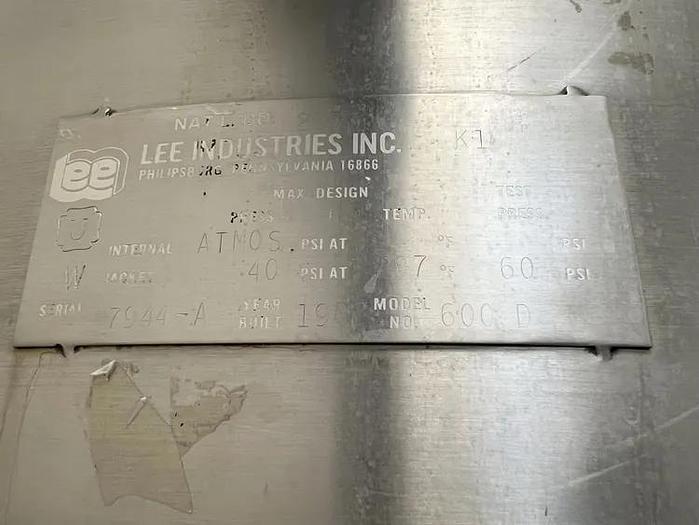 Used 600 GALLON LEE TRIPLE MOTION KETTLE - 40 PSI JACKET