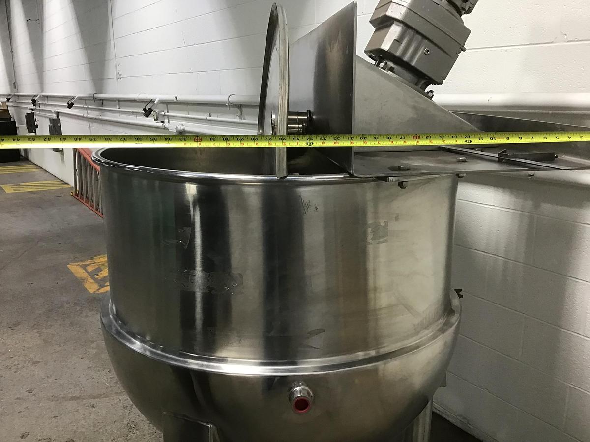Used 100 GALLON HAMILTON SINGLE MOTION KETTLE - S/S - 90 PSI JACKET
