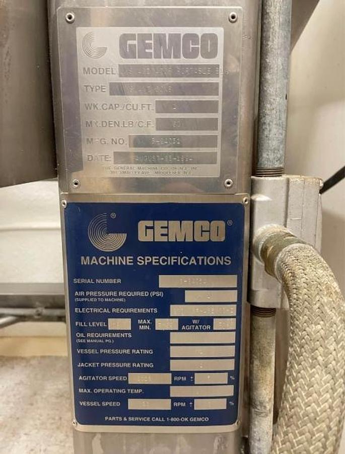 Used 1 CU. FT. GEMCO SLANT CONE BLENDER WITH INTENSIFIER BAR - S/S - 2 HP
