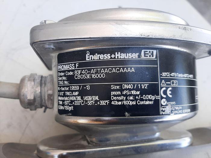 Used Meter, Flow, Endress Hauser, Promass F, 1-1/2", 316 S/st, D #S743321