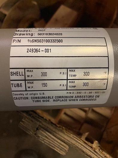 Used STANDARD XCHANGE  HCF 3"DIA. X 24" LONG HORIZONTAL SHELL & TUBE HEAT EXCHANGER UNUSED