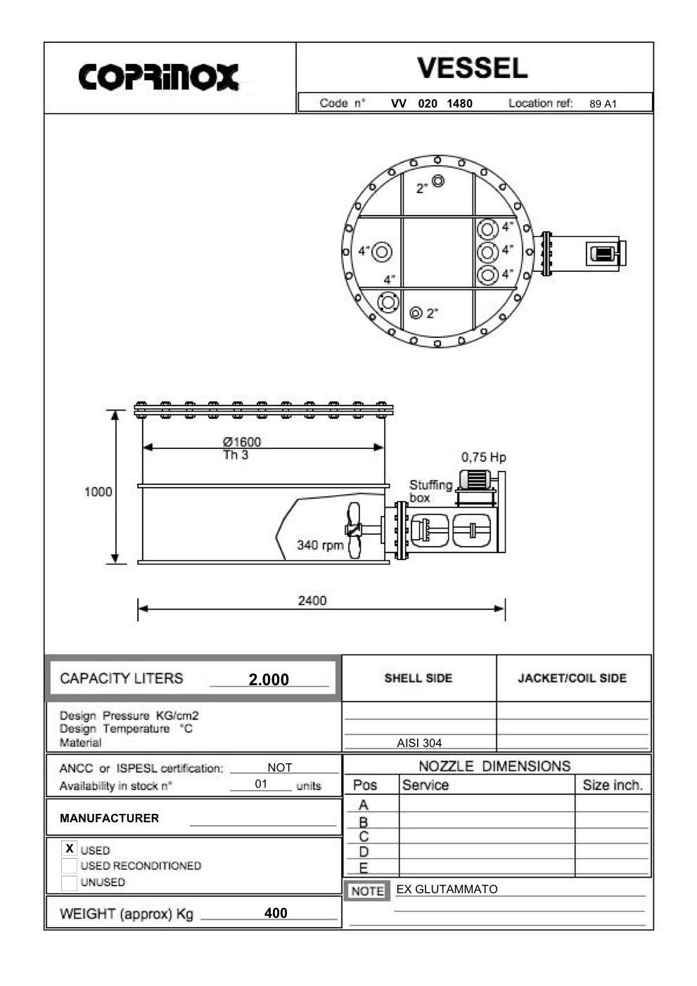 Usato Serbatoio da 2000 Litri
