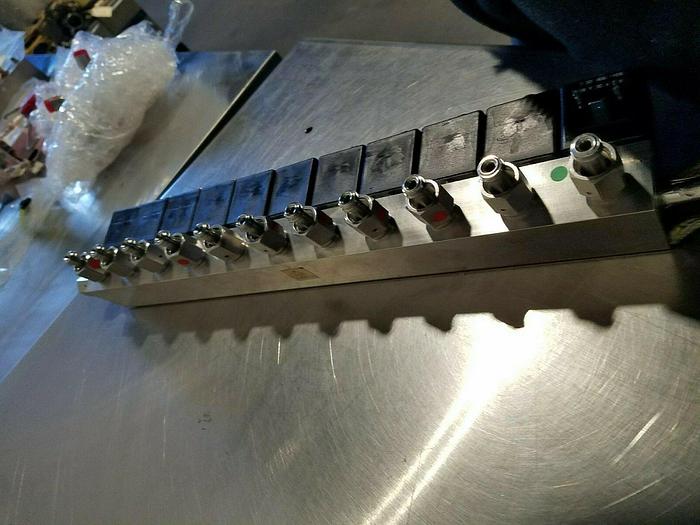Used Solenoid Valve Manifold 11 Valves All Stainless Steel 24V