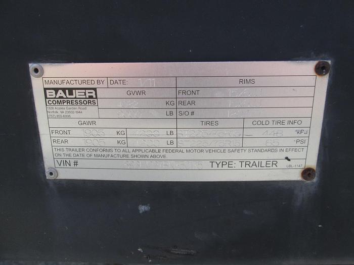 Used 2011 Bauer T-Com25H Compressor Mobile Breathing Air Trailer