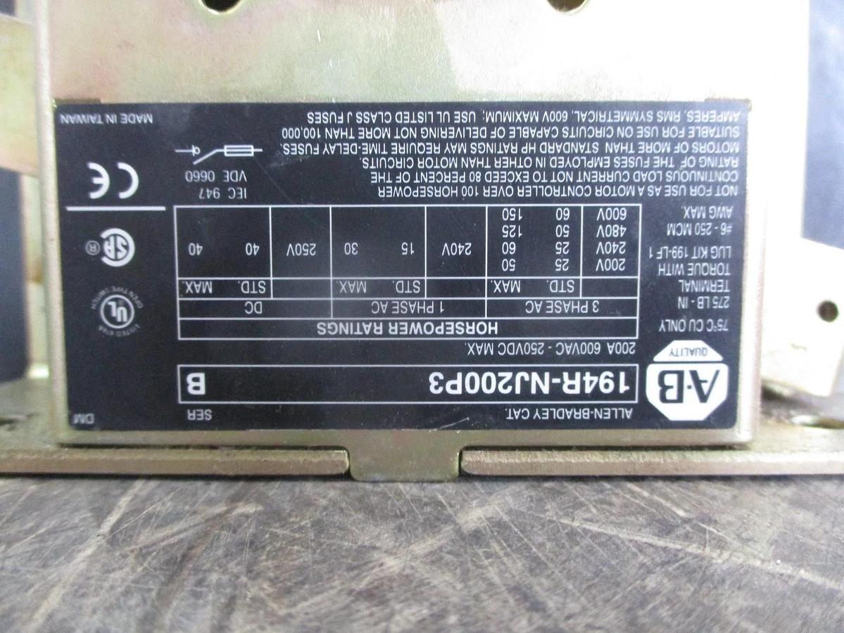 Used ALLEN BRADLEY 194R-NJ00P3 FUSED DISCONNET 200A, #331217J USED