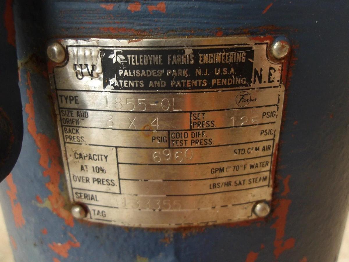 Used FARRIS 3 X 4 PRESSURE RELIEF VALVE T855-0L, #414225G USED