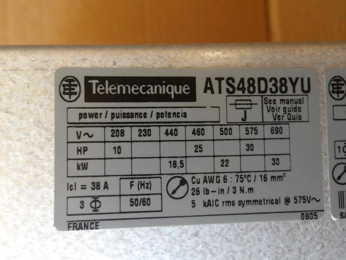 Used TELEMECANIQUE ATS48D38YU ALTISTART SOFT START, #1112135G USED