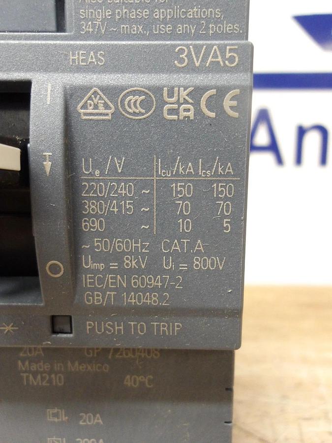 SIEMENS 20 AMP BREAKER 240-480/600 V, #78150G NIB