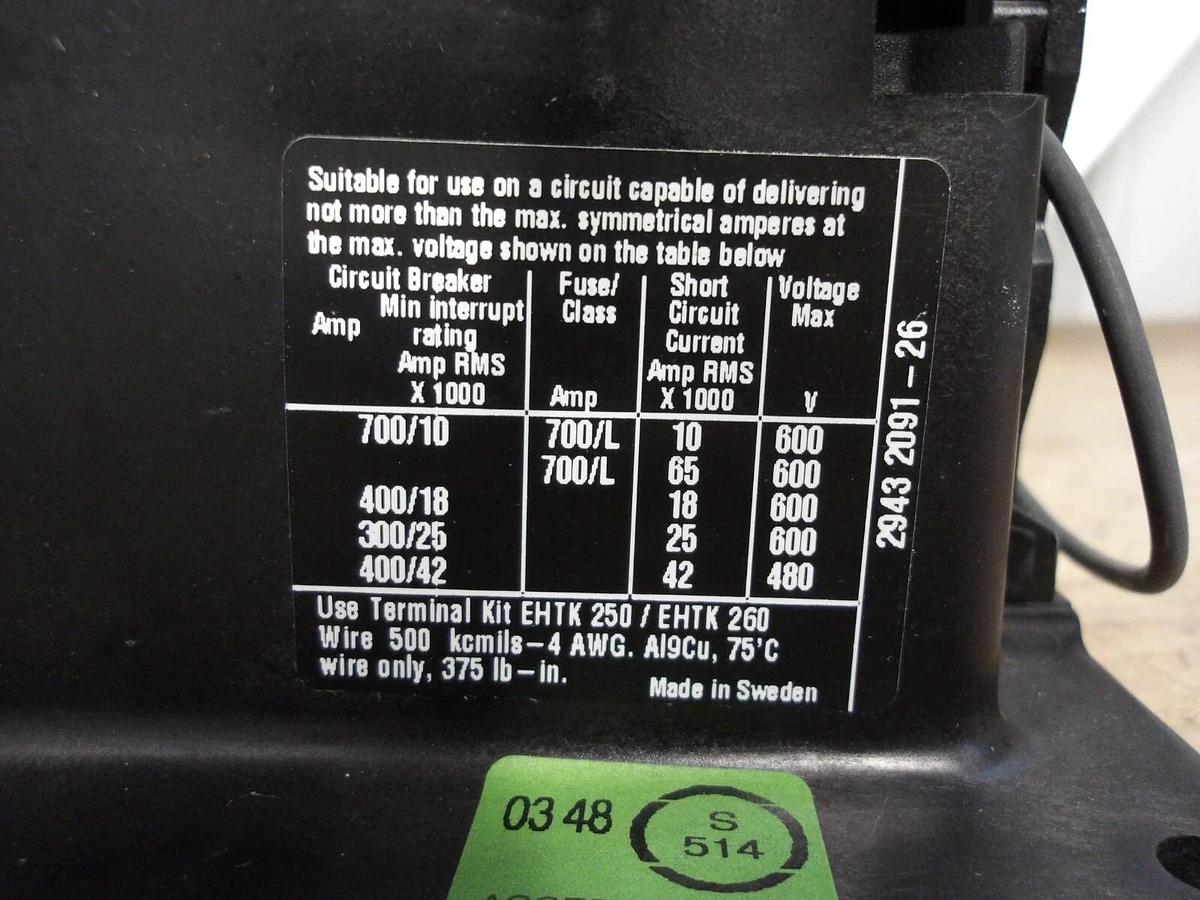 Used ABB EH260 MOTOR CONTACTOR, 300 AMP, 600 V, #521904G NEW