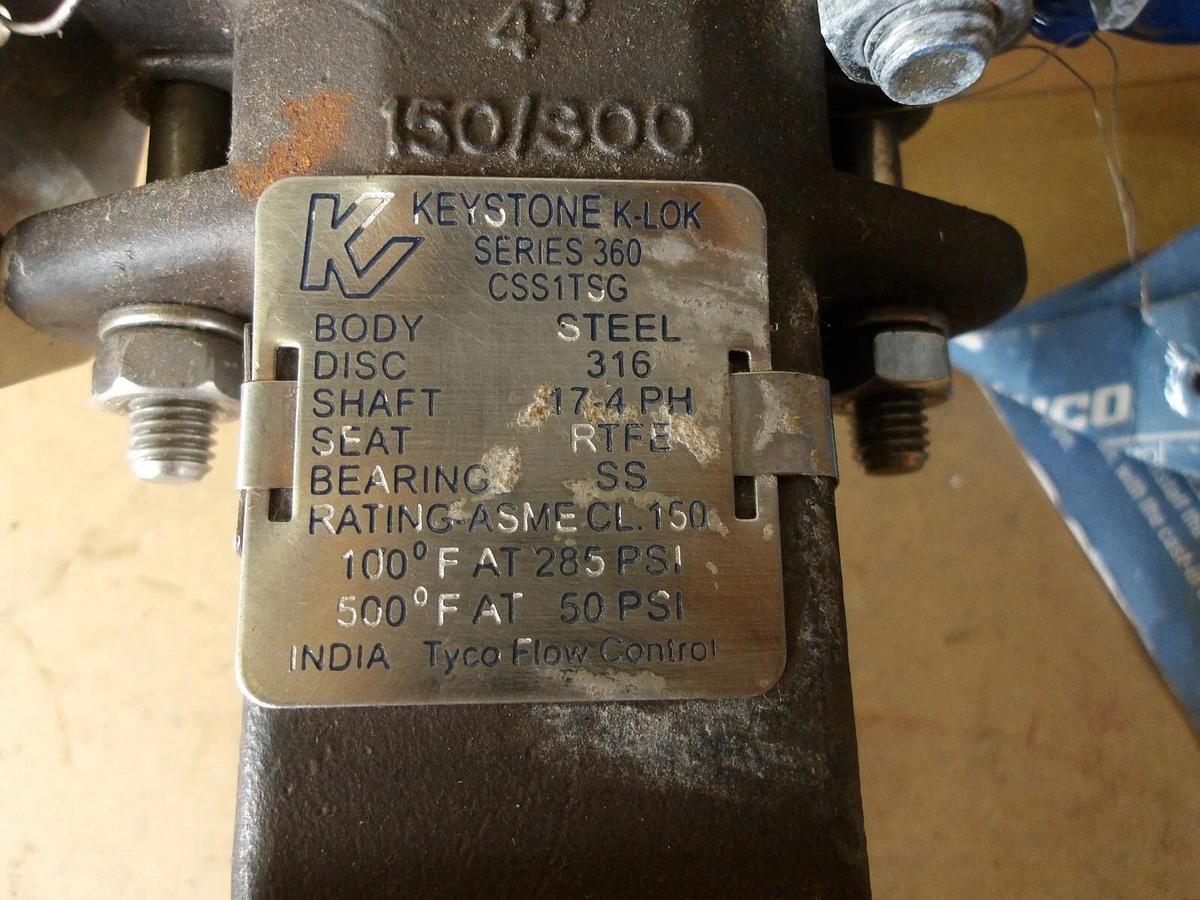 Used KEYSTONE 4" STEEL BUTTERFLY VALVE, #617947G NEW
