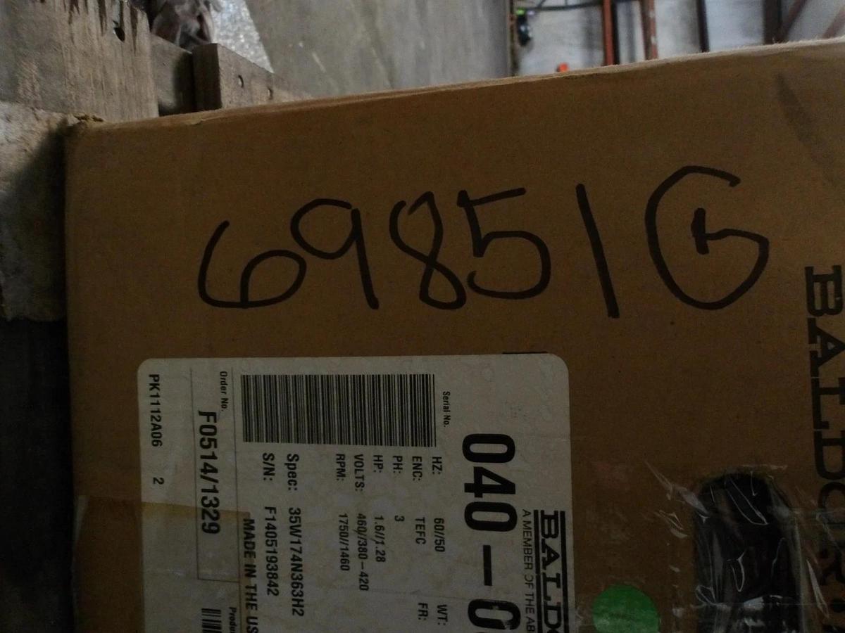 BALDOR RELIANCE 1.6/1.28 HP MOTOR, 1750/1460 RPM, 460/380-420 V, #69851G NIB
