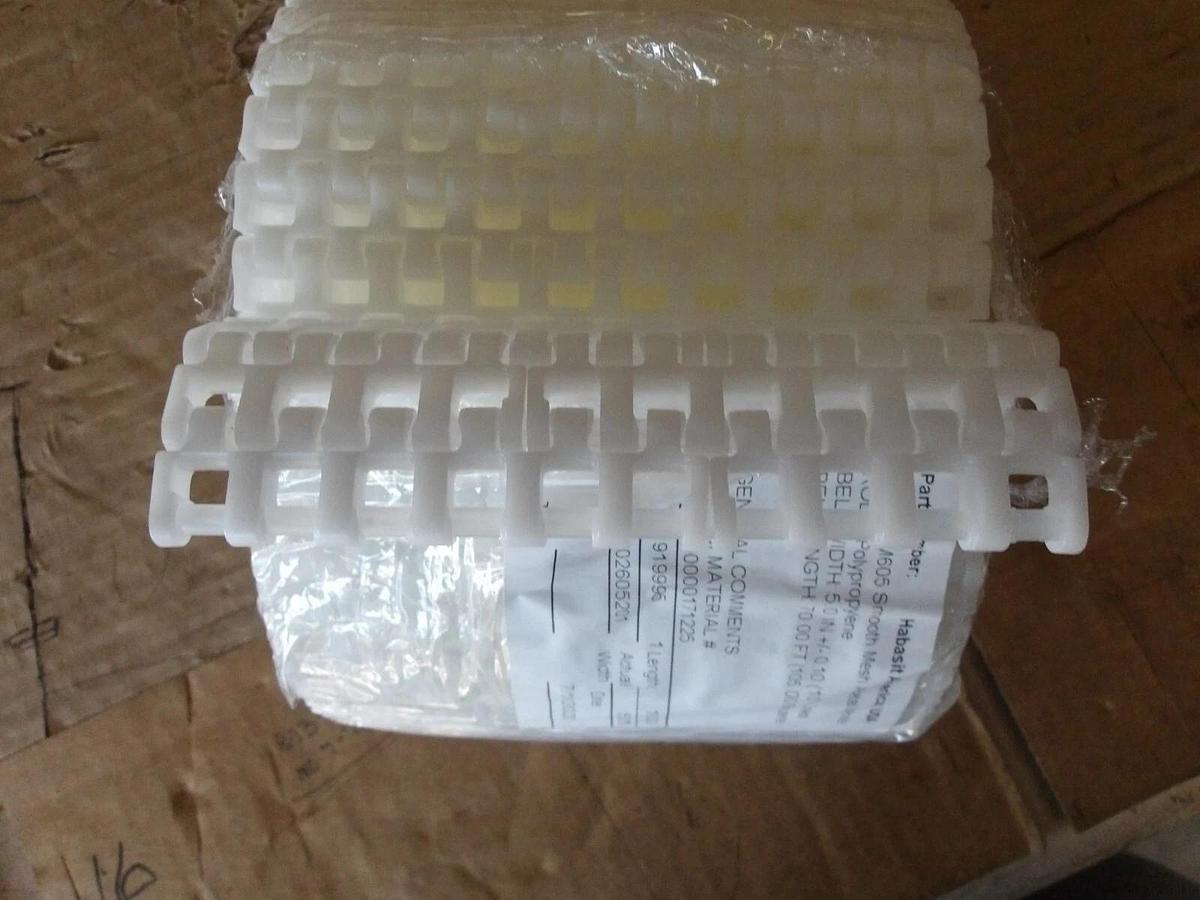 Used HABASIT AMERICA SM605 SMOOTH MESH CONVEYOR BELT 10' X 5", #826213G NEW