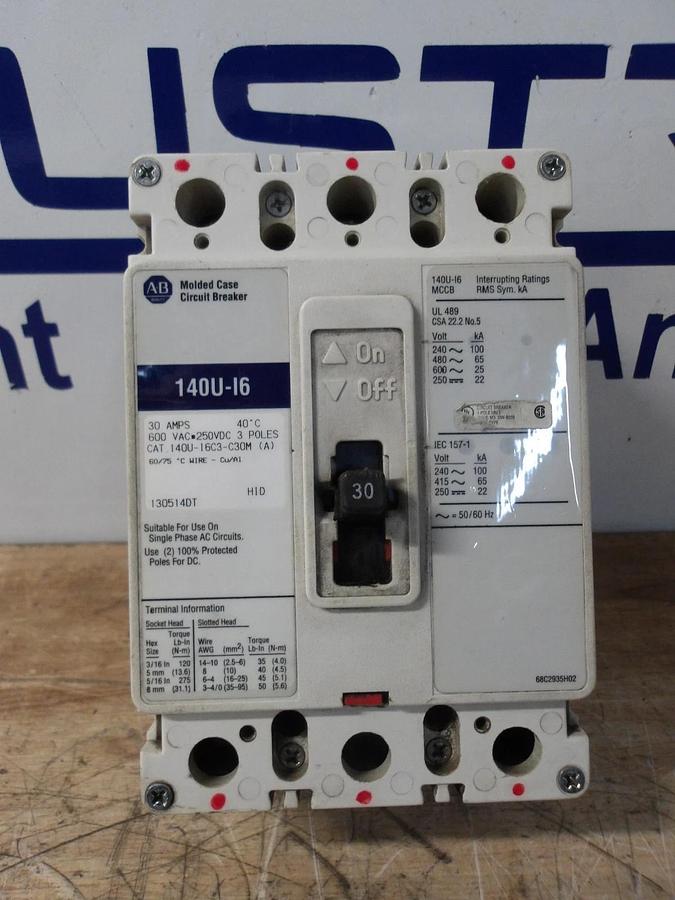 Used ALLEN BRADLEY 30 AMP CIRCUIT BREAKER 600VAC/250VDC, #626301G USED