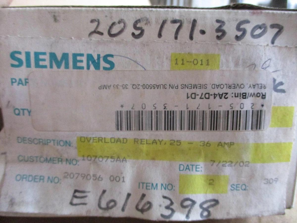 SIEMENS 3UA5500-2Q OVERLOAD RELAY, #79257J NIB