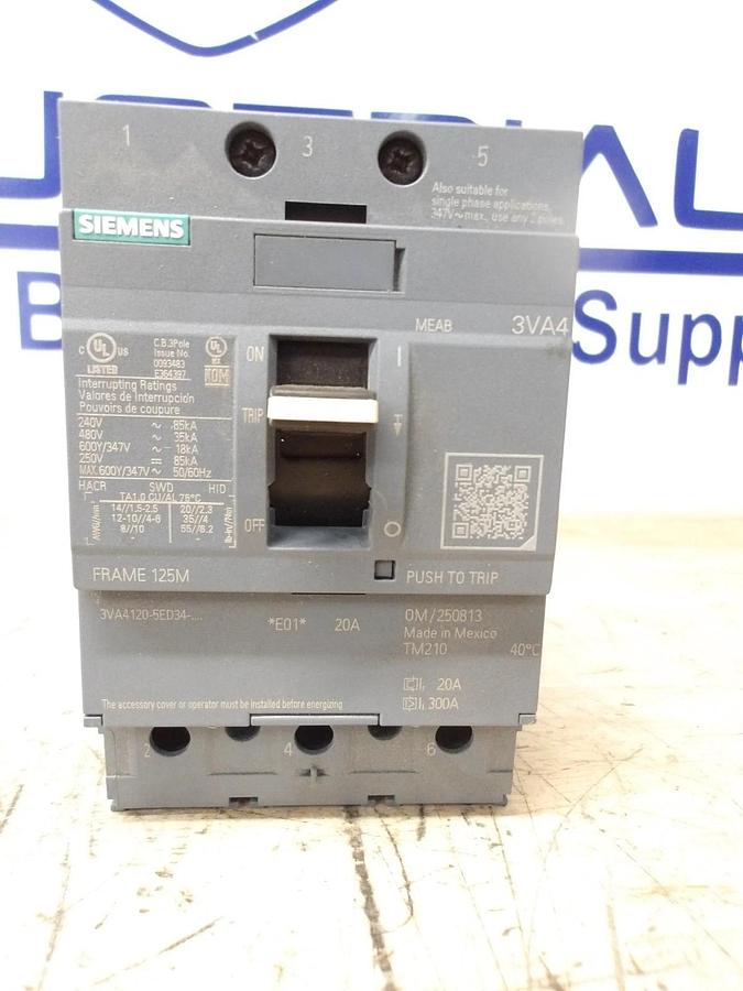 Used SIEMENS 20 AMP BREAKER 600/347 V, #715116G USED