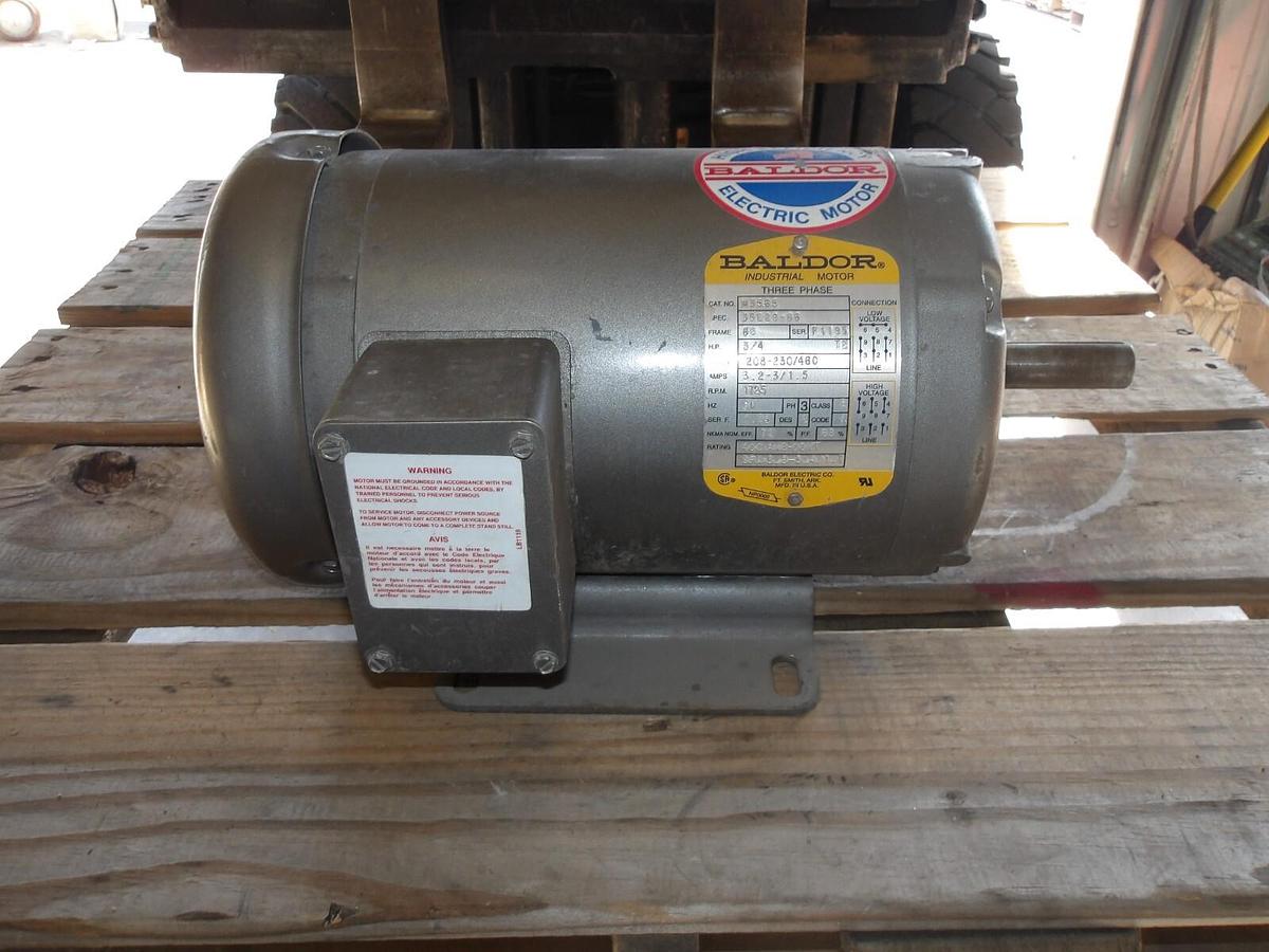 Used BALDOR 3/4 HP MOTOR, FR 66, 1725 RPM, 208-230/460 V, #111309G NEW