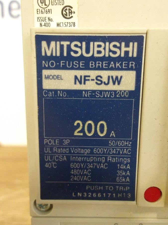 MITSUBISHI 200 AMP NO FUSE BREAKER NF-SJW, #2251105G NIB