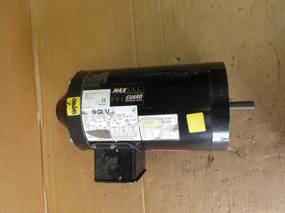 Used GL&V 1 HP MAXGUARD MOTOR, FR 56C, 460-230 V, 1750/3505 RPM, #11141010G NEW