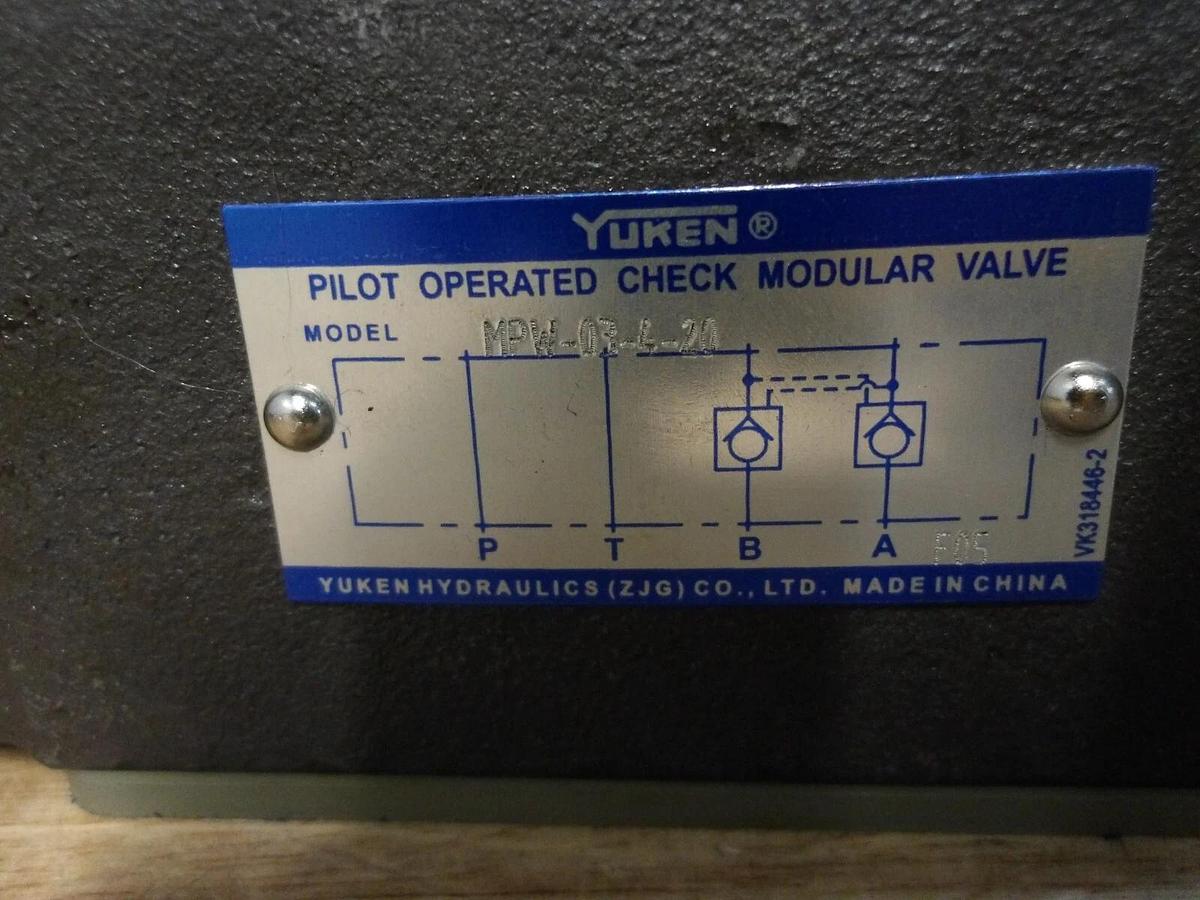 Used YUKEN MPW-03-4-20 OPERATED CHECK VALVE, #37953G NEW