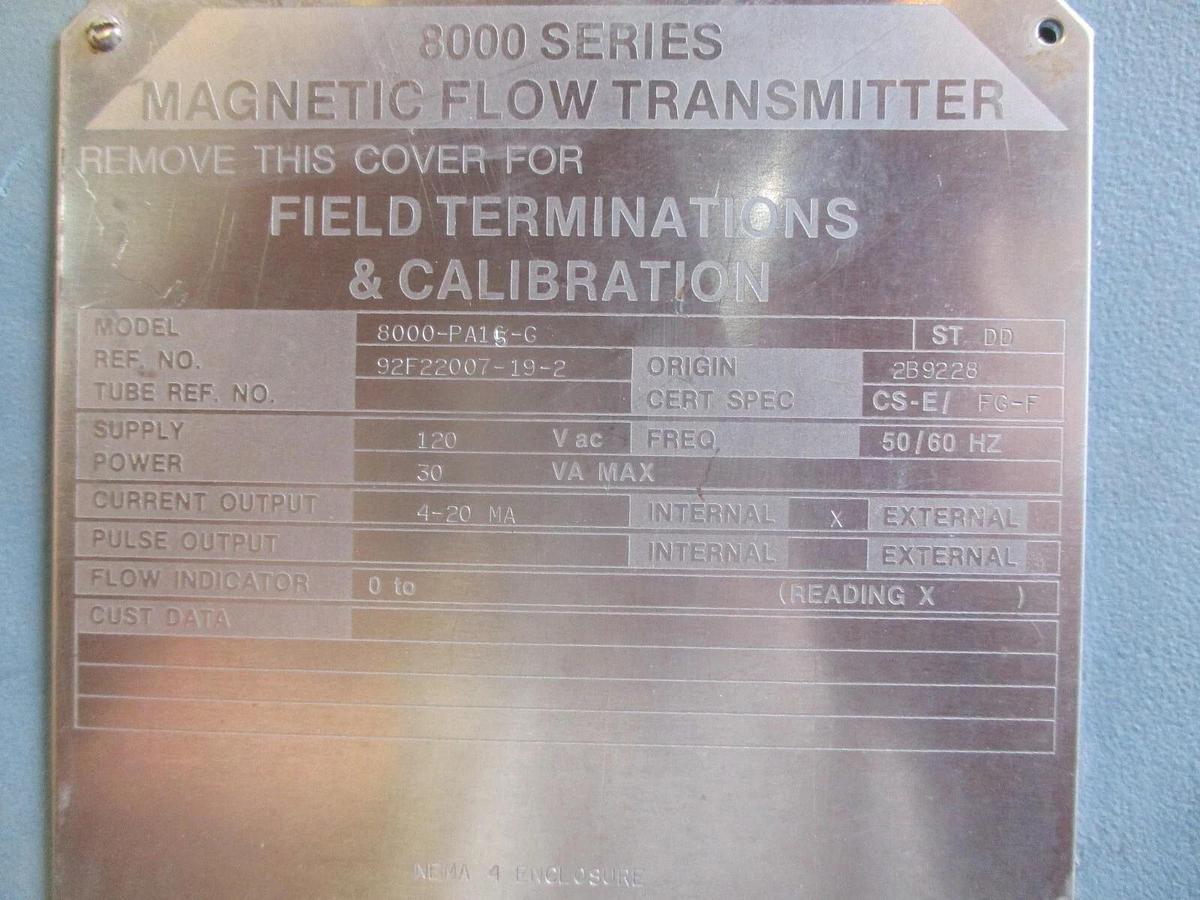 Used FOXBORO 8000-PA15-G MAGNETIC FLOW TRANSMITTER, #711016J USED