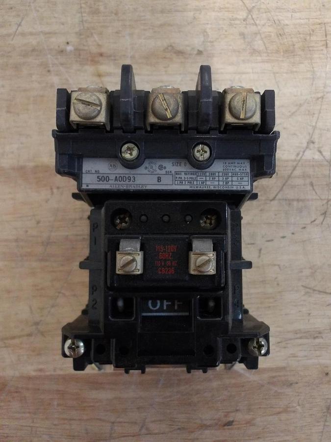 Used ALLEN BRADLEY SIZE 0 CONTACTOR 500-A0D93, #4301032G NEW