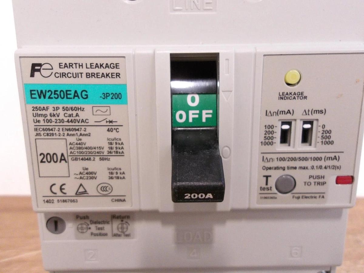 FUJI 200 AMP EARTH LEAKAGE BREAKER 100-230-440 V, #2241155G NIB