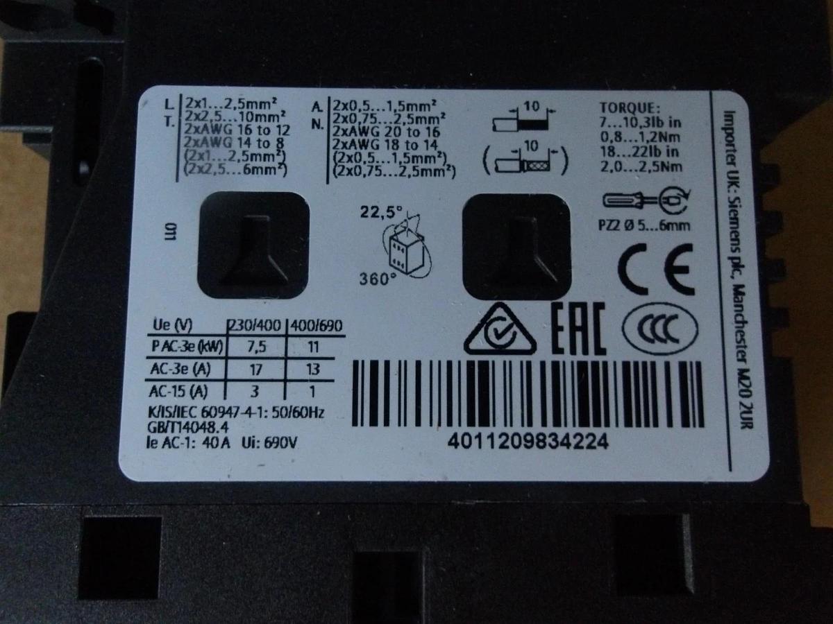 SIEMENS SIRIUS 3RT2025-1NB30 MOTOR CONTROLLER, #113148G NIB